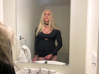 Blonde Crossdresser Jerking Off