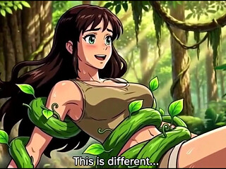 Explorer girl bound in teasing vines that give her  Bound in teasing vines that  intimate pleasure