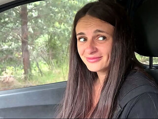 Modest Brunette Kate Rich Shows Tits & Opens Ass for Anal Hook & Blowjob in Public