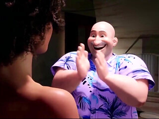 Ebony Sexy Girl with a Perfect Ass Massage a Fat Old Bald Man