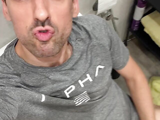 Daddy Jerks Off Hard in the Bathroom - Huge Cumshot!