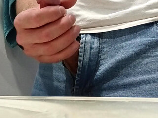 White guys useses two hands to jack off leading to a cumshot eruption