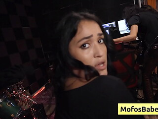 Distracted sound engineer seduced for a blowjob by natural busty brunette teen - Nia Bleu, Brett Maker