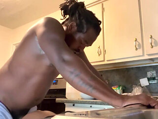 In the Kitchen Fucking with My Man Deep in My Asshole Omg Dont Break Me