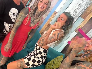 BTS Photoshoot Gone Wild 4 Naughty Girls Share & Worship the Cameraman's Cock