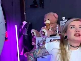 Vulva rubbing close up with blonde handling monster dildo