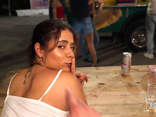 Sexy Brunette Gets Fucked In Public On A Picnic Table