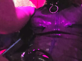 Rubber submissive sissy locked in chastity and fucked in the ass by machine
