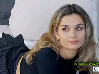 HelenWaldorf Bedtime Tease Blonde Hair, Skirt Lift, Thigh High Invitation for Roleplay Cam