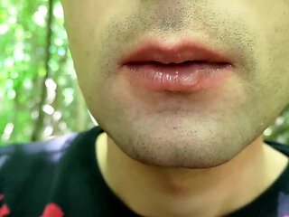 Close up Playing with Cum on Lips - Blowing Cum Bubbles and Swallowing All That Cum
