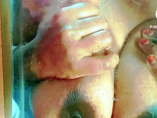 Sexy huge boobs desi girl gave a hot blowjob for his boyfriend in the bathroom and he cum on her hair