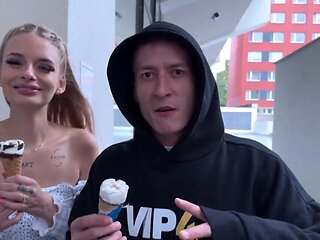 Skinny Czech GF deepthroats a huge cock in front of her BF