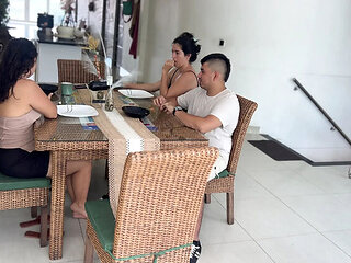 My Boyfriend's Best Friend Fucks Me Hard in Kitchen While His Wife Watches - MaRaSexx Amateur Latina MILF