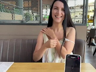 Cumming Hard in Public Restaurant Thru with Lovense Ferri Remote Controlled V...