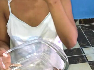 Submissive Stepdaughter Playing Like a Puppy and Drinking Her Own and Her Owner's Piss (urine)