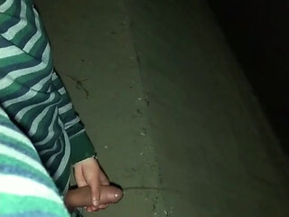 Twink Pisses with Erection Under the Bridge - Uncut Cock