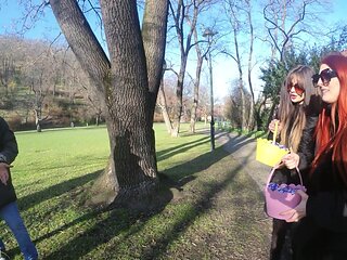 A group of beautiful girls arranged an orgy with three guys.