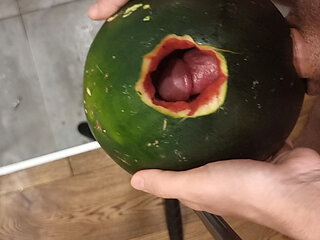 Fucking a watermelon with cumshot