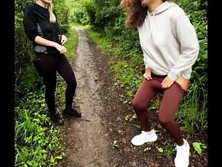 lady ana pisses in front of rebel rhyder in the woodspeeing