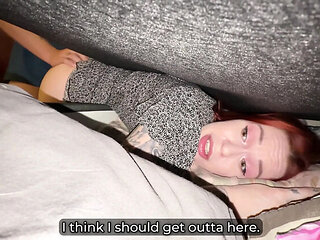 Step Son Fucks Stepmom Stuck Under Bed - Redhead MILF Creampie POV