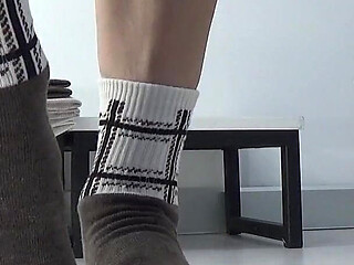 Trying on Colorful Socks