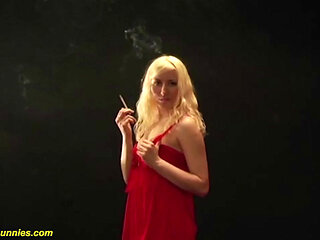 Sexy curvy teen smoking cigarette