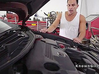 Ebony Gf Gives Blowjob To Mechanic In His Shop