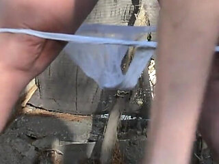 Pissing White Knickers Outside in Bondage