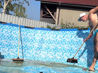 #380 Huge Boss Fucked a Cute Guy Right in the Pool While None of the Neighbors Saw