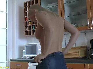 Busty flexi teen in skintight nylon catsuit shows an extreme hot striptease