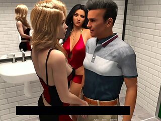 Two Horny Lesbian Girls Threesome With a Guy In Public Toilet