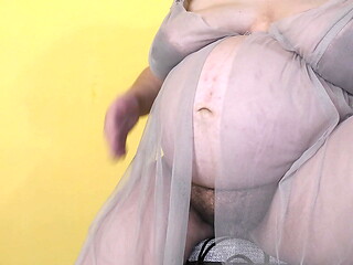 Pregnant MILF wife become very horny and start masturbate her hairy pussy and fantasizing  about raw creampies