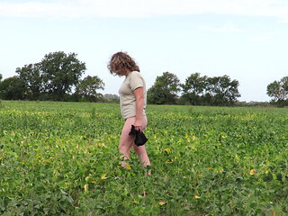 Patricia naked in soybean field