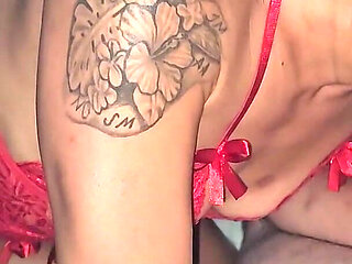 Island Slut Sucks Cock in Red Lingerie