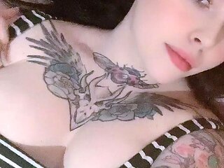 Busty curly brunette with big boobs fucks on couch