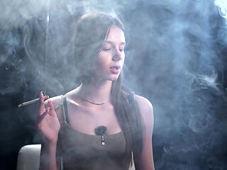 Calm Solo Smoking Session in Studio with Soft Smoke and Direct Eye Contact