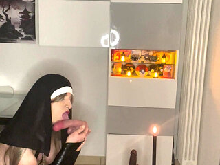 Sexy sissy slut nun in chastity celebrates her slutty mass, begging to be blessed with lots of BBC to serve