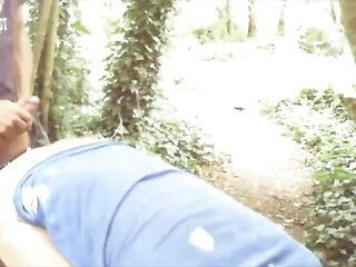 Blowjob in the woods on a cruising spot + rough fuck