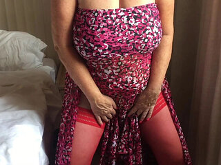 Horny Mature Granny Strips Nylon Stockings in Sun - Big Natural Tits & Feet Fetish