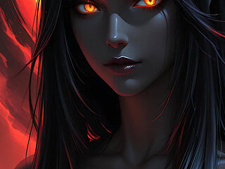 Shadow Assassin Warrior Woman with Jet Black Hair and Amber Eyes Dark Fantasy Portrait Ai Art Slideshow