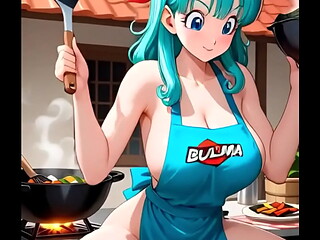 La mujer de Vegeta, Bulma, se pone cachonda cocinando