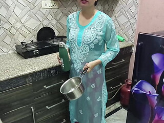 Desi Indian Big Boobs step Mom teaches her StepSon How to fuck in kitchen ( Hindi Audio )