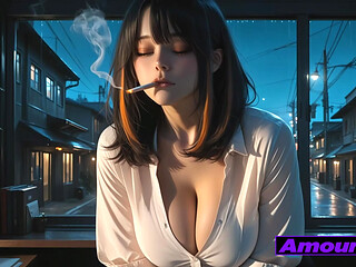 Cigarette Kiss, AI Babe Strokes 3D Cock Deep Before Cum