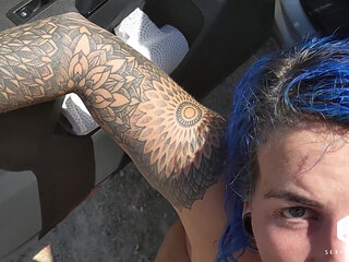 Outdoor Toys, Squirting, Blow Job and Pee in the Desert - Car Exhibitionist