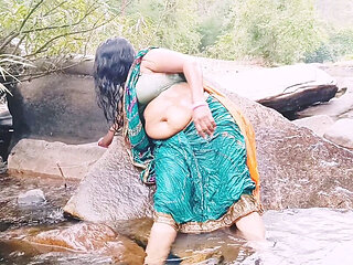 Silk Stepaunty Outdoor Bath Sex in Waterfall Telugu Dirty Talks.
