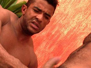 Big Guy Polishes His New Friend's Small Cock. Enjoy