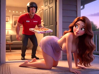 Pizza Delivery Leads to Passionate Helmet-on Night of Desire and Connection - Ai Generated