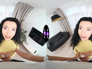 Mini Mitzi has a sensual sex with her long hair flowing in pov