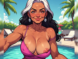 Sexy MILFs Topless Poolside Art
