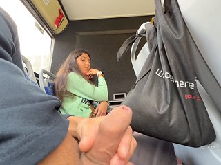 Katty West gives a public bus blowjob, milking and garg...